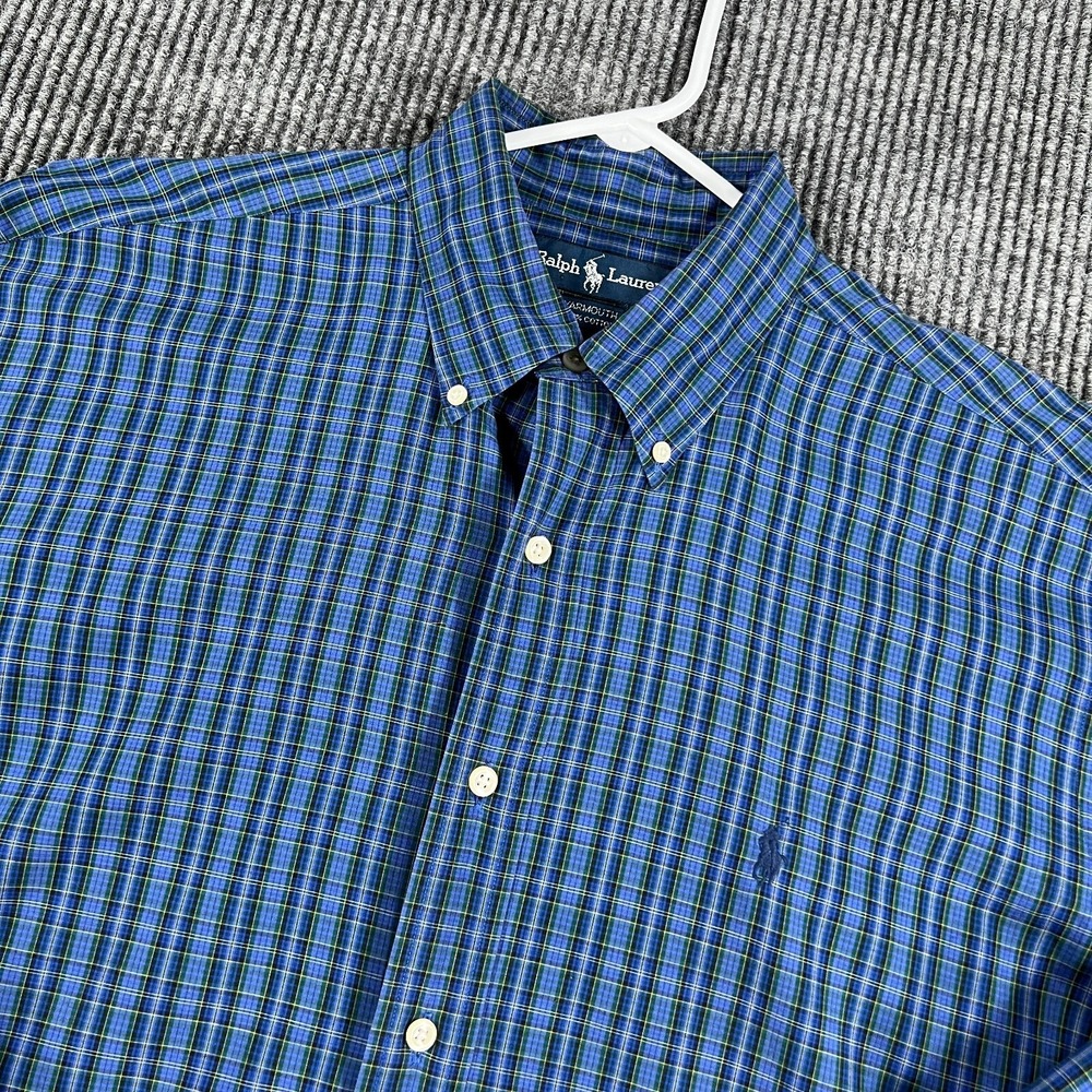 Ralph Lauren Shirt Mens 16 Blue Plaid Long Sleeve Button Down Yarmouth Fit